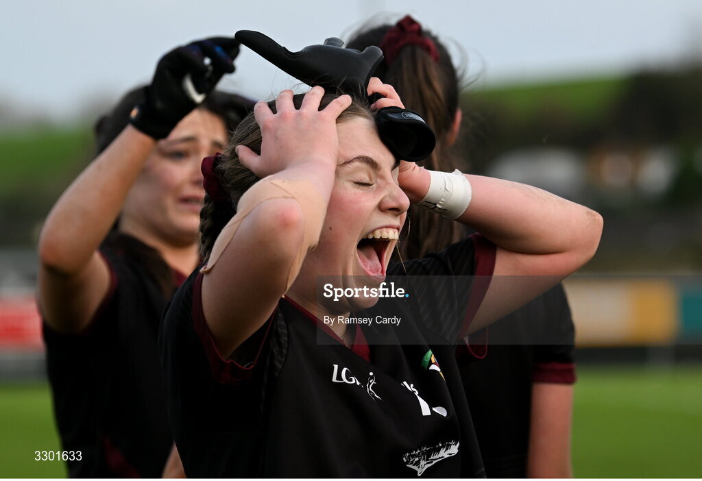 29 November 2025; Saoirse Harkin of Cromane reacts after her side's victory in the AIB All-Ireland Ladies Football Club Junior Club Championship semi-final match between Cavan Gaels of Cavan and Cromane of Kerry at Terry Coyle Park in Cavan. Photo by Ramsey Cardy/Sportsfile