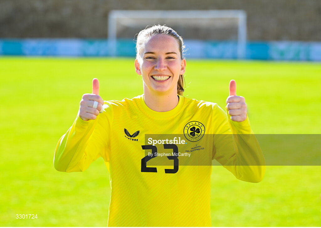 29 November 2025; Republic of Ireland goalkeeper Sophie Whitehouse after the women's international friendly match between Republic of Ireland and Hungary at Marbella Football Centre in Marbella, Spain. Photo by Stephen McCarthy/Sportsfile
