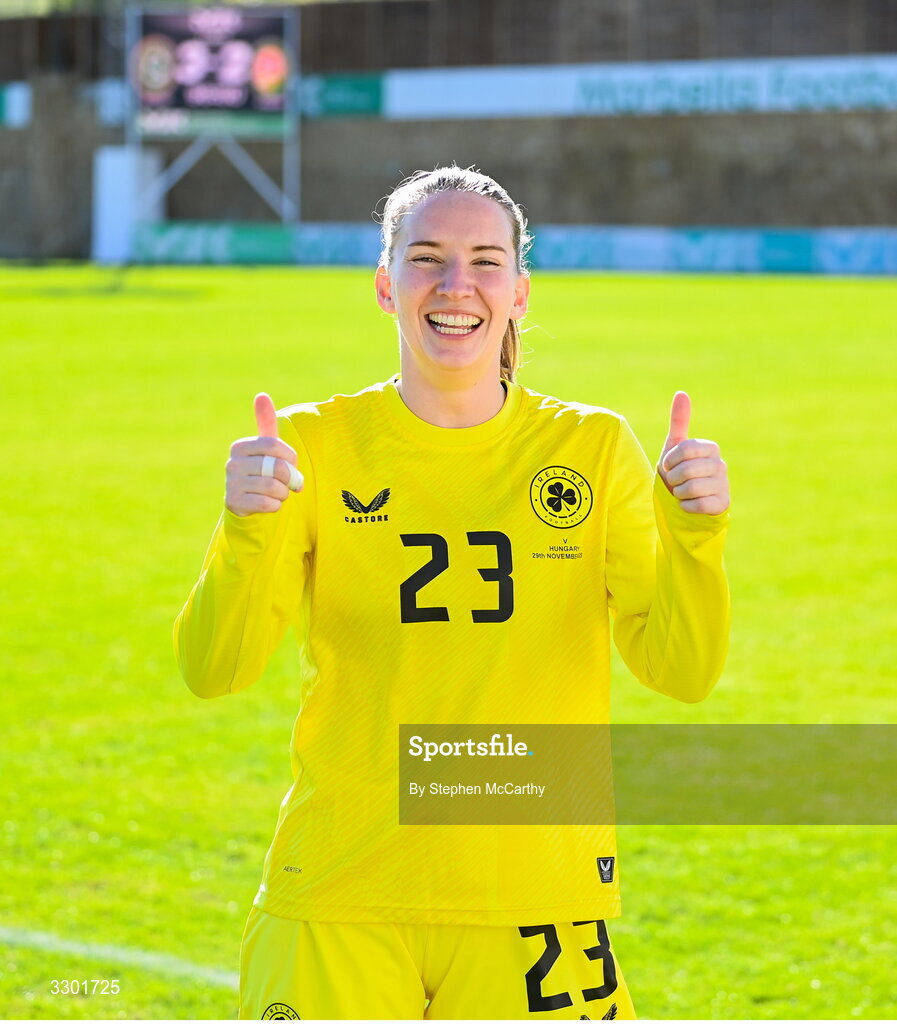 29 November 2025; Republic of Ireland goalkeeper Sophie Whitehouse after the women's international friendly match between Republic of Ireland and Hungary at Marbella Football Centre in Marbella, Spain. Photo by Stephen McCarthy/Sportsfile