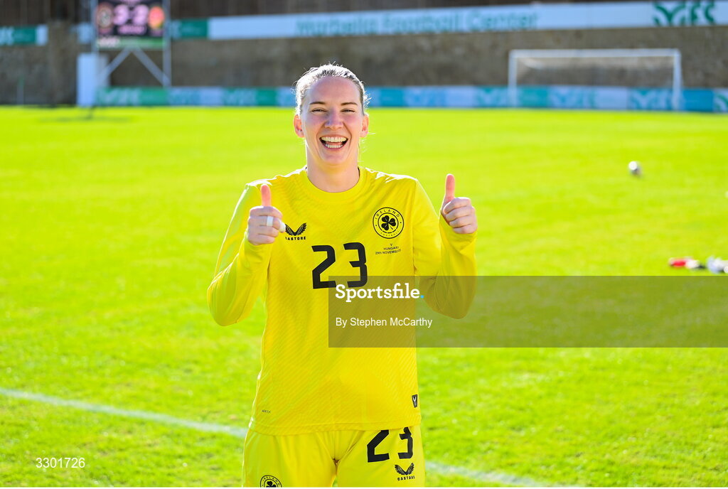 29 November 2025; Republic of Ireland goalkeeper Sophie Whitehouse after the women's international friendly match between Republic of Ireland and Hungary at Marbella Football Centre in Marbella, Spain. Photo by Stephen McCarthy/Sportsfile