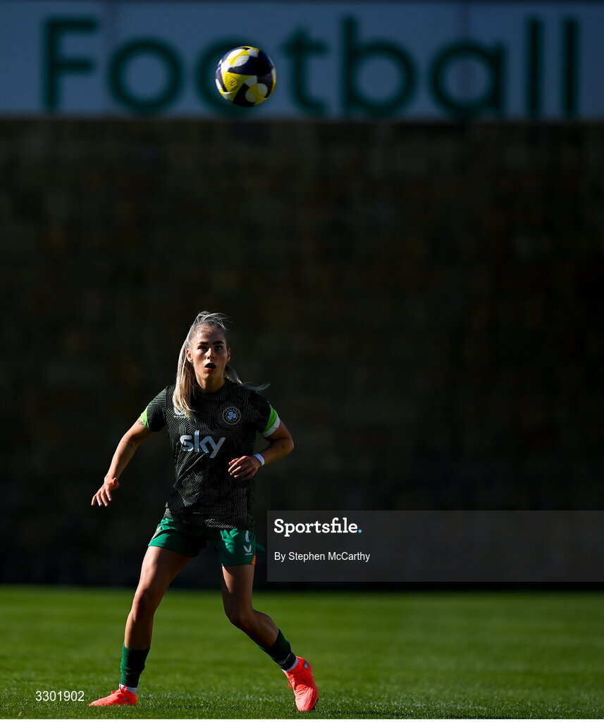 29 November 2025; Tara O'Hanlon of Republic of Ireland warms up before the women's international friendly match between Republic of Ireland and Hungary at Marbella Football Centre in Marbella, Spain. Photo by Stephen McCarthy/Sportsfile