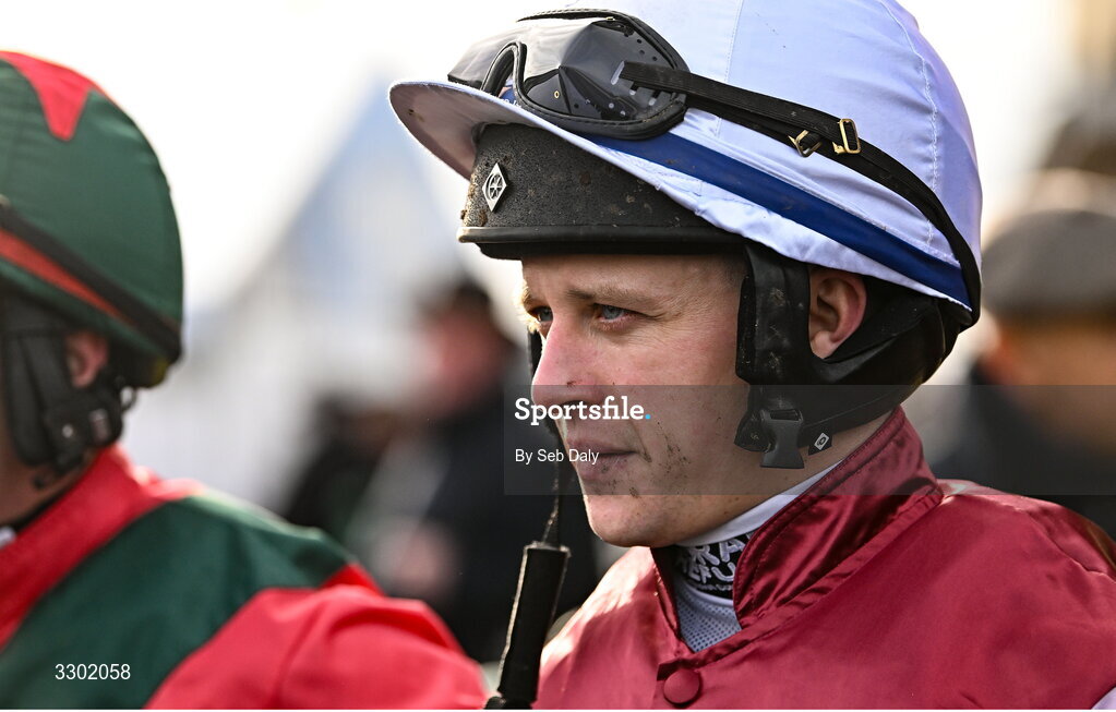 29 November 2025; Jockey Shane Fitzgerald before the Race And Stay Irish EBF Mares Handicap Steeplechase during day one of the Fairyhouse Winter Festival at Fairyhouse Racecourse in Meath. Photo by Seb Daly/Sportsfile