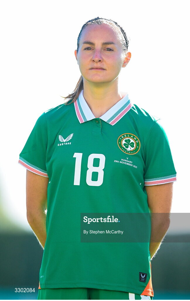 29 November 2025; Kyra Carusa of Republic of Ireland before the women's international friendly match between Republic of Ireland and Hungary at Marbella Football Centre in Marbella, Spain. Photo by Stephen McCarthy/Sportsfile