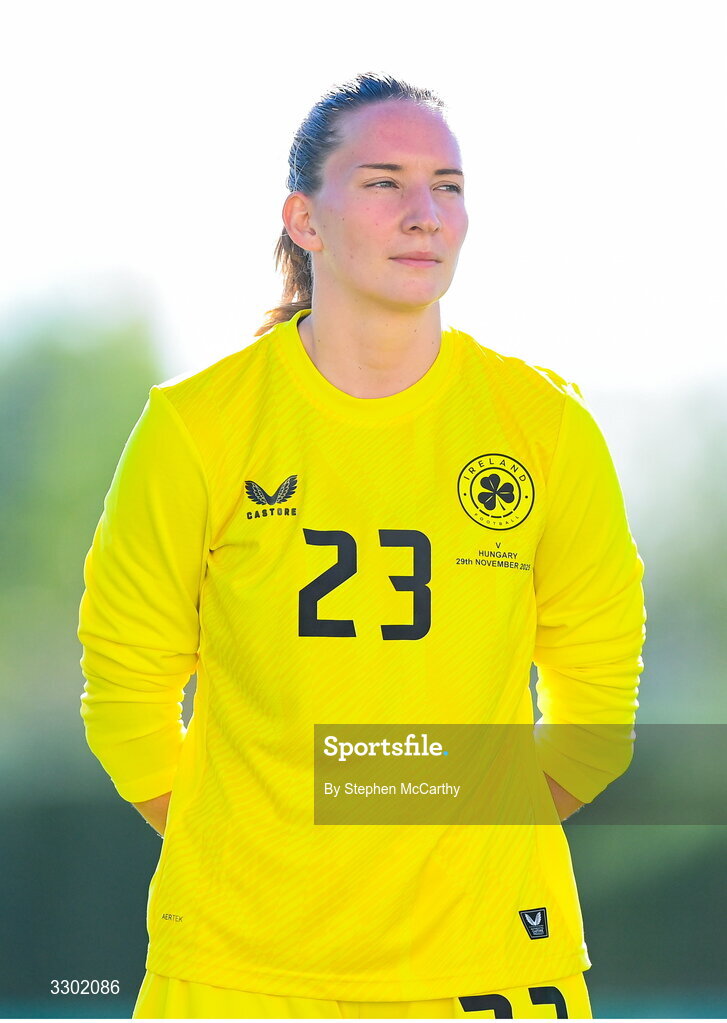 29 November 2025; Republic of Ireland goalkeeper Sophie Whitehouse before the women's international friendly match between Republic of Ireland and Hungary at Marbella Football Centre in Marbella, Spain. Photo by Stephen McCarthy/Sportsfile