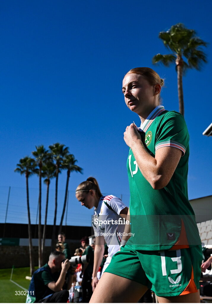 29 November 2025; Hayley Nolan of Republic of Ireland walks out for the women's international friendly match between Republic of Ireland and Hungary at Marbella Football Centre in Marbella, Spain. Photo by Stephen McCarthy/Sportsfile