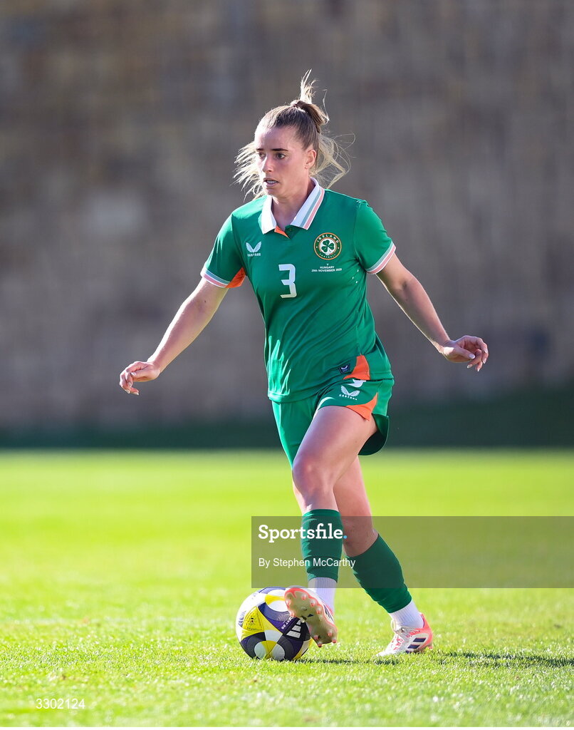 29 November 2025; Chloe Mustaki of Republic of Ireland during the women's international friendly match between Republic of Ireland and Hungary at Marbella Football Centre in Marbella, Spain. Photo by Stephen McCarthy/Sportsfile
