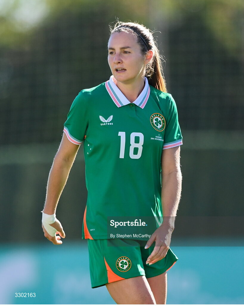 29 November 2025; Kyra Carusa of Republic of Ireland during the women's international friendly match between Republic of Ireland and Hungary at Marbella Football Centre in Marbella, Spain. Photo by Stephen McCarthy/Sportsfile