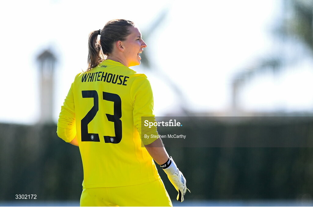 29 November 2025; Republic of Ireland goalkeeper Sophie Whitehouse during the women's international friendly match between Republic of Ireland and Hungary at Marbella Football Centre in Marbella, Spain. Photo by Stephen McCarthy/Sportsfile