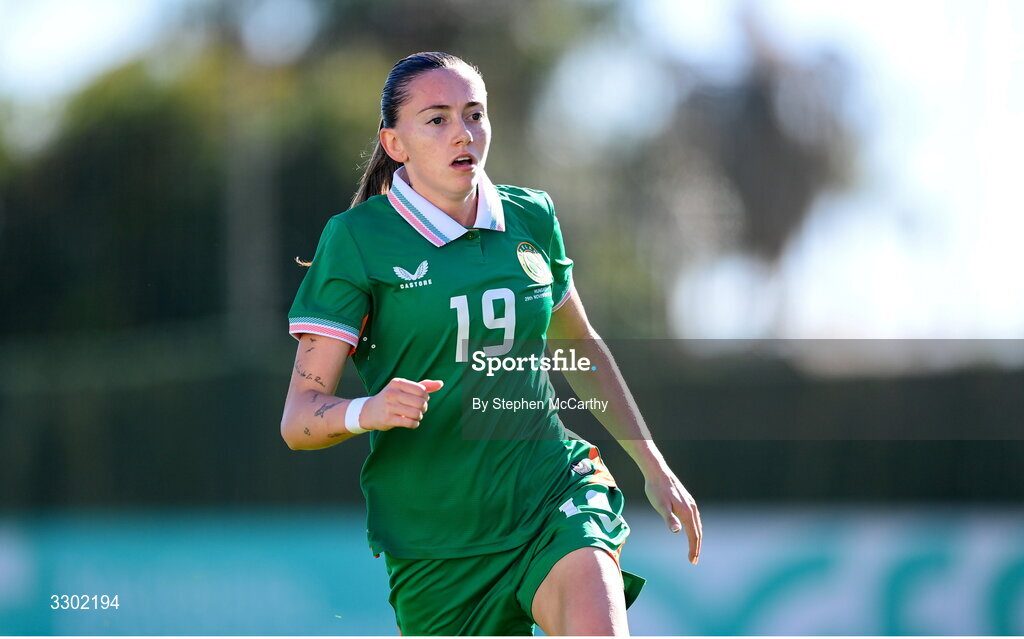 29 November 2025; Abbie Larkin of Republic of Ireland during the women's international friendly match between Republic of Ireland and Hungary at Marbella Football Centre in Marbella, Spain. Photo by Stephen McCarthy/Sportsfile