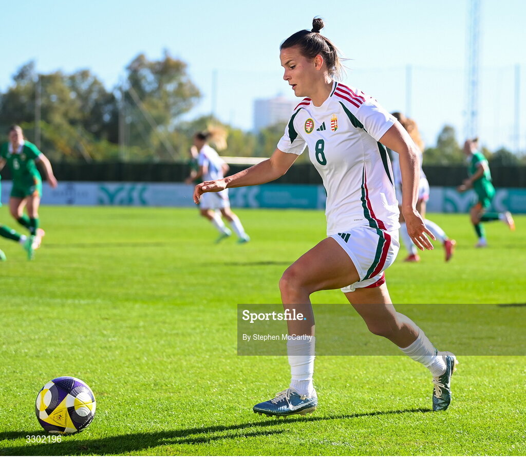 29 November 2025; Viktoria Szabo of Hungary during the women's international friendly match between Republic of Ireland and Hungary at Marbella Football Centre in Marbella, Spain. Photo by Stephen McCarthy/Sportsfile