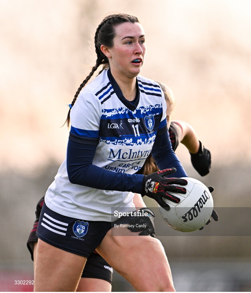 29 November 2025; Katie Leddy of Cavan Gaels during the AIB All-Ireland Ladies Football Club Junior Club Championship semi-final match between Cavan Gaels of Cavan and Cromane of Kerry at Terry Coyle Park in Cavan. Photo by Ramsey Cardy/Sportsfile