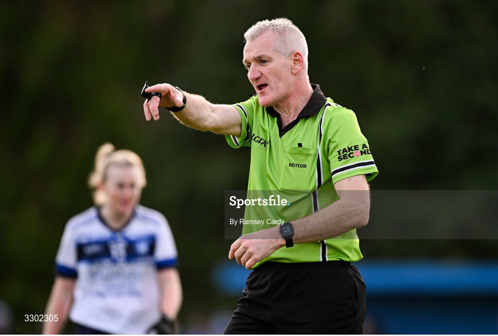 29 November 2025; Referee Philip Conway during the AIB All-Ireland Ladies Football Club Junior Club Championship semi-final match between Cavan Gaels of Cavan and Cromane of Kerry at Terry Coyle Park in Cavan. Photo by Ramsey Cardy/Sportsfile