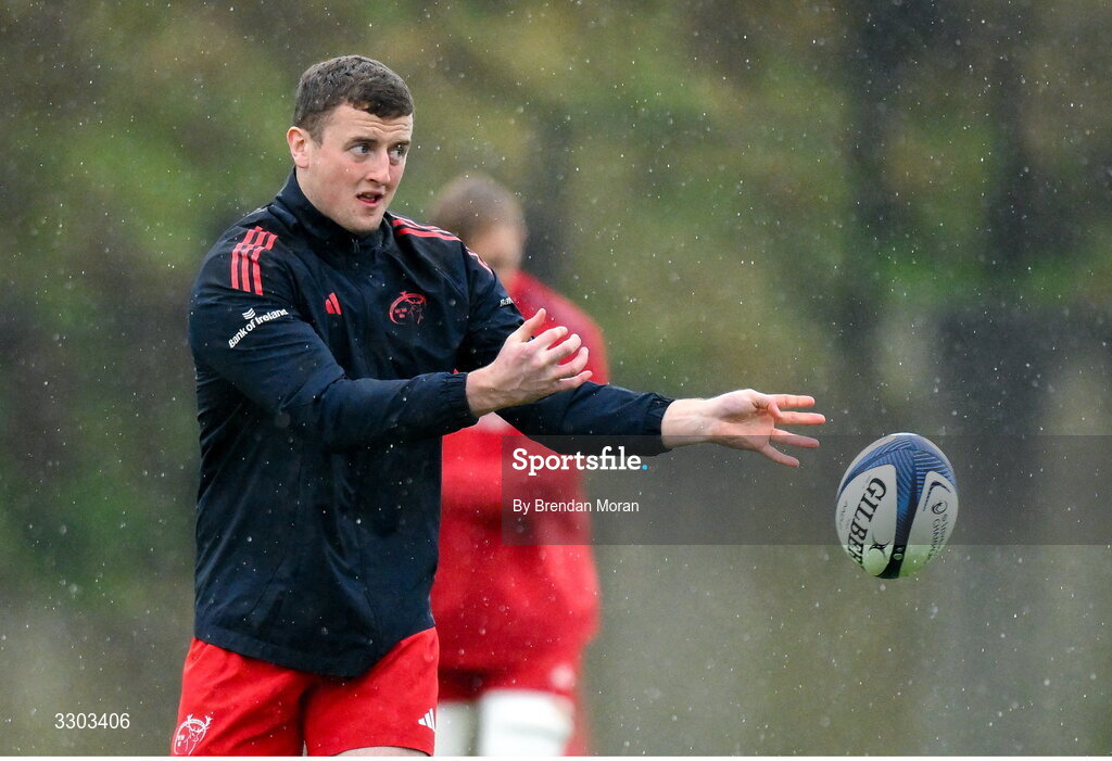 1 December 2025; Fionn Gibbons during Munster Rugby squad training at the University of Limerick in Limerick. Photo by Brendan Moran/Sportsfile
