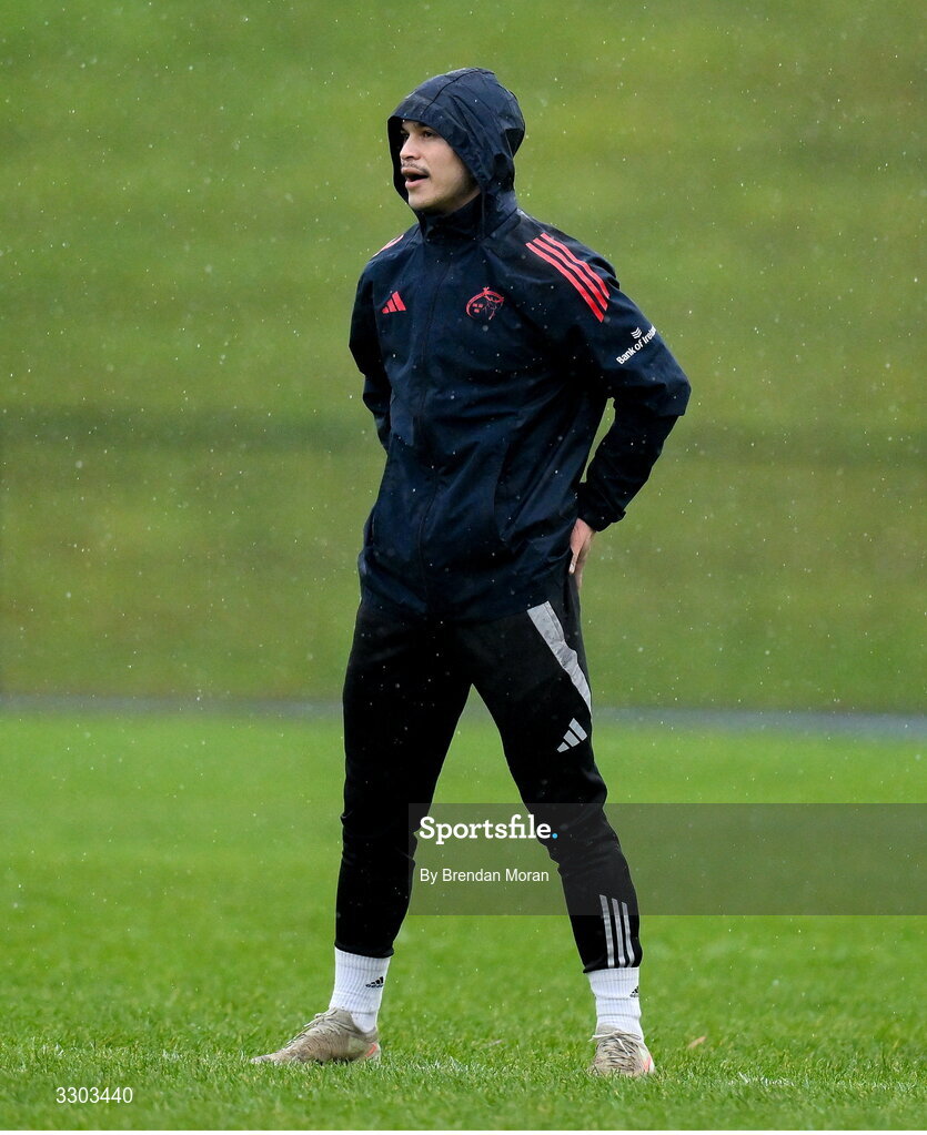 1 December 2025; Thaakir Abrahams during Munster Rugby squad training at the University of Limerick in Limerick. Photo by Brendan Moran/Sportsfile
