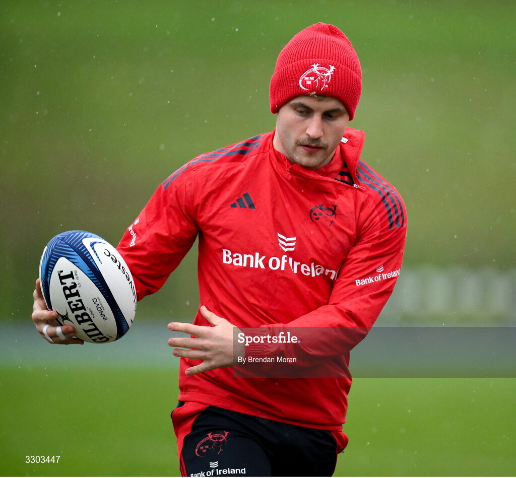 1 December 2025; Craig Casey during Munster Rugby squad training at the University of Limerick in Limerick. Photo by Brendan Moran/Sportsfile