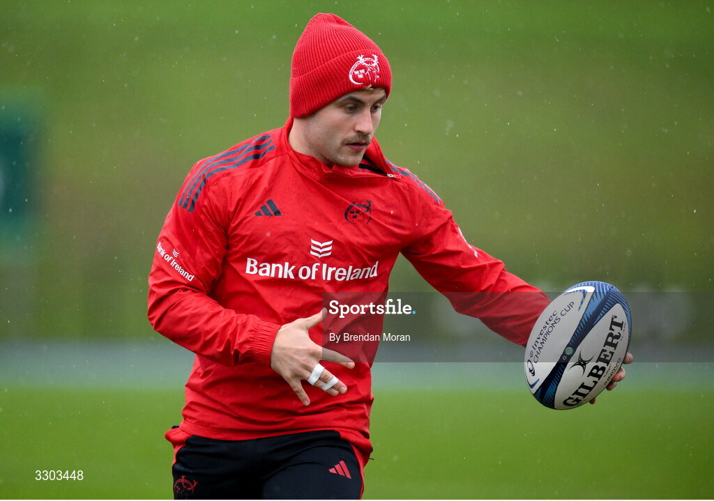 1 December 2025; Craig Casey during Munster Rugby squad training at the University of Limerick in Limerick. Photo by Brendan Moran/Sportsfile