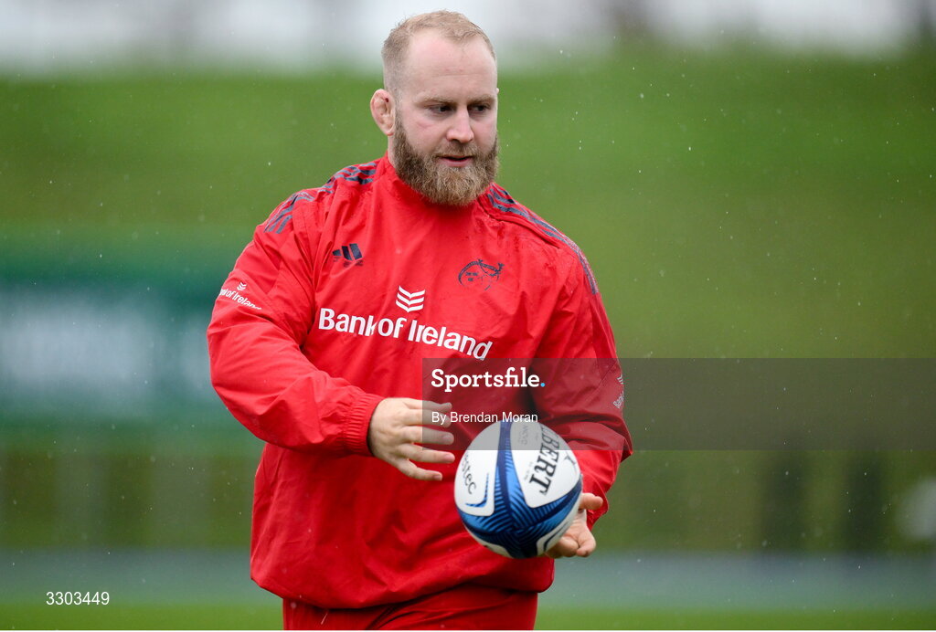 1 December 2025; Jeremy Loughman during Munster Rugby squad training at the University of Limerick in Limerick. Photo by Brendan Moran/Sportsfile