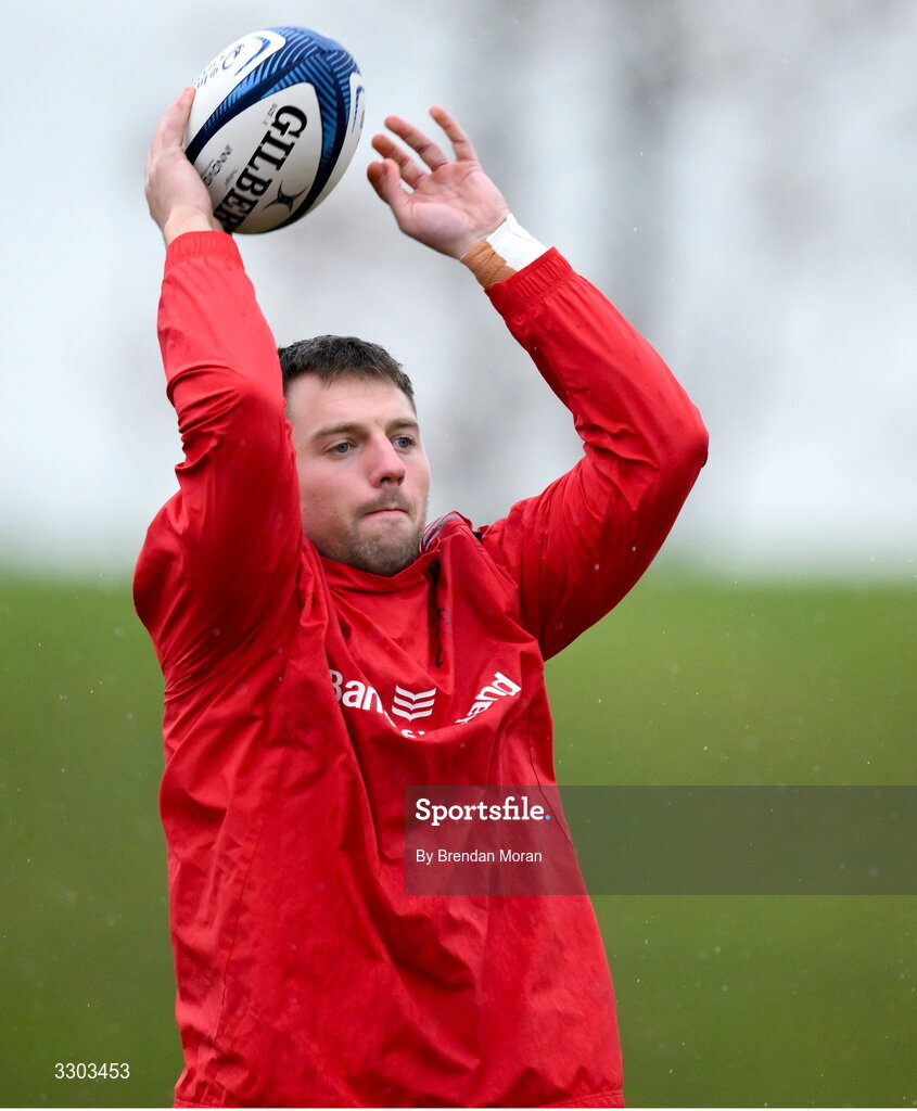 1 December 2025; Lee Barron during Munster Rugby squad training at the University of Limerick in Limerick. Photo by Brendan Moran/Sportsfile