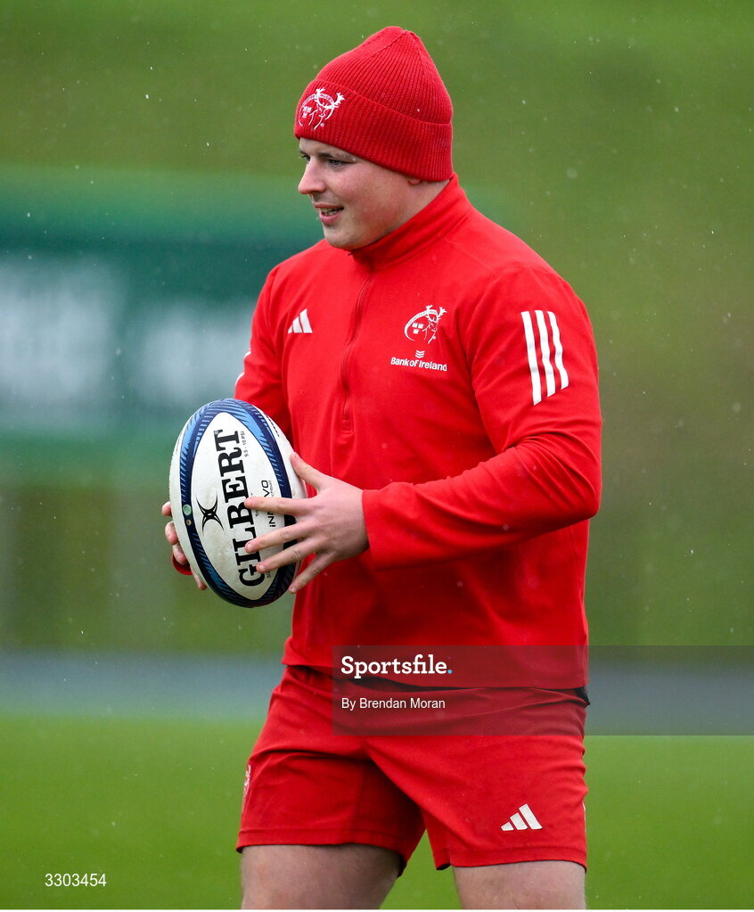 1 December 2025; Josh Wycherley during Munster Rugby squad training at the University of Limerick in Limerick. Photo by Brendan Moran/Sportsfile