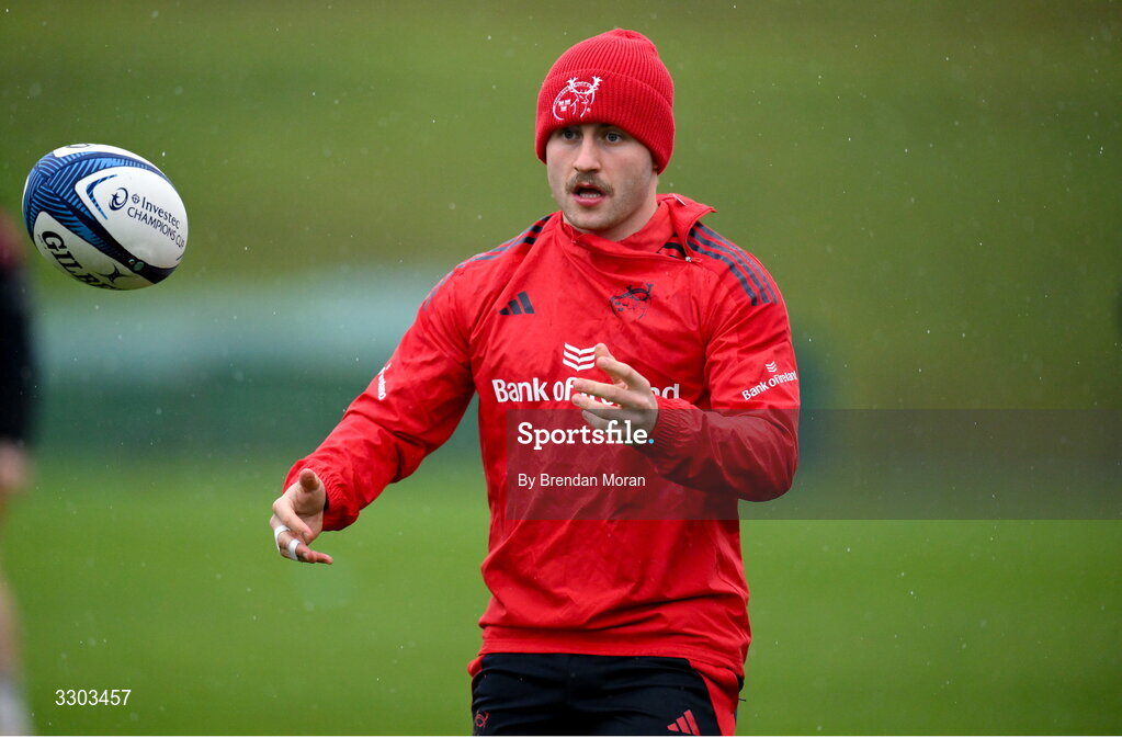 1 December 2025; Craig Casey during Munster Rugby squad training at the University of Limerick in Limerick. Photo by Brendan Moran/Sportsfile