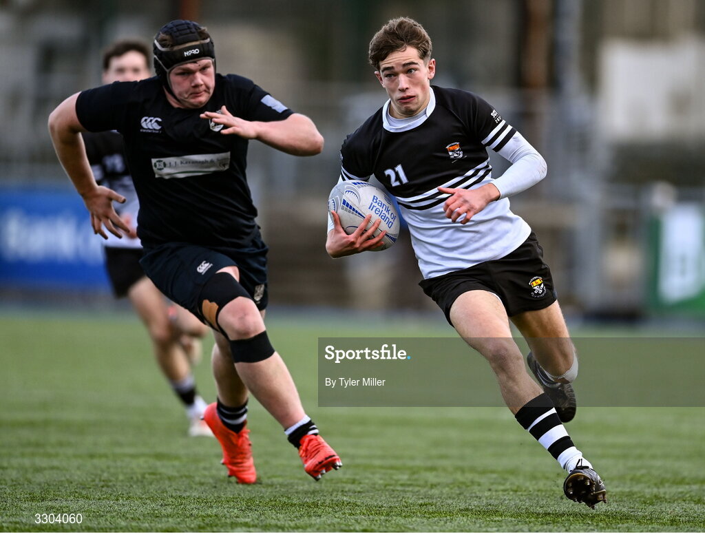 3 December 2025; Harry Mahon of Newbridge College during the Bank of Ireland Leinster Rugby Schools Senior League Division 1A semi-final match between Cistercian College Roscrea and Newbridge College at Energia Park in Dublin. Photo by Tyler Miller/Sportsfile
