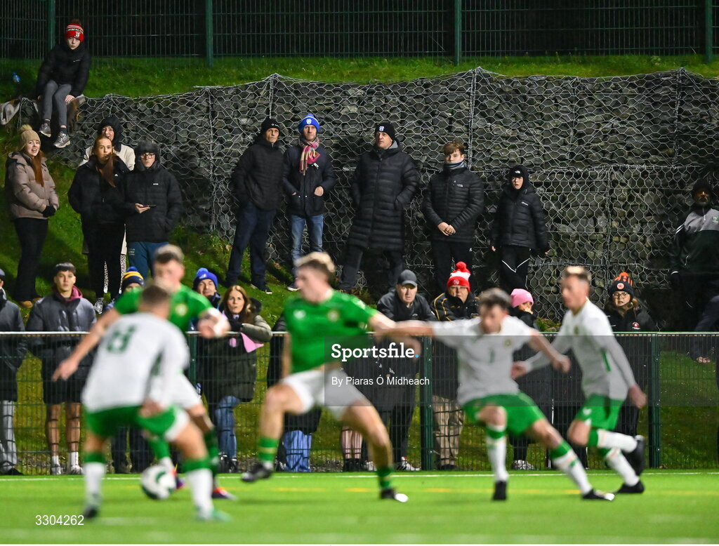 3 December 2025; Spectators during the representative friendly match between Ireland Amateur and Irish Defence Forces at Wayside Celtic FC in Dublin. Photo by Piaras Ó Mídheach/Sportsfile