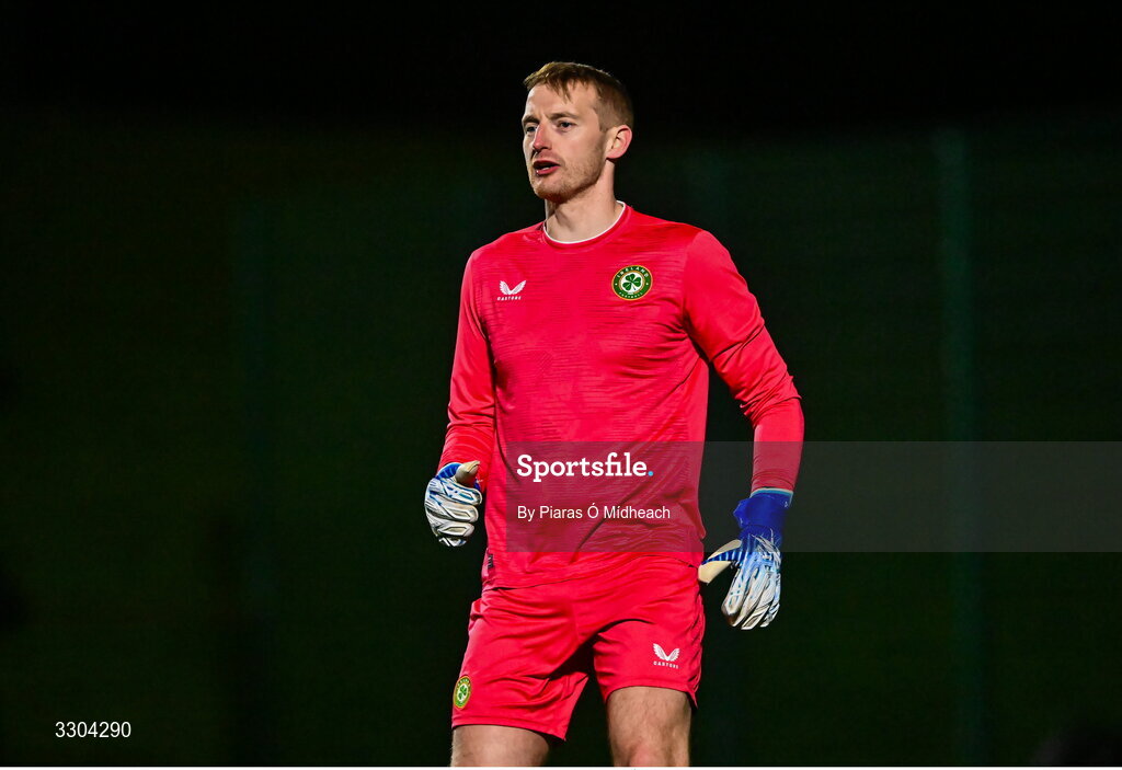 3 December 2025; Ireland Amateur goalkeeper Shane Cusack during the representative friendly match between Ireland Amateur and Irish Defence Forces at Wayside Celtic FC in Dublin. Photo by Piaras Ó Mídheach/Sportsfile