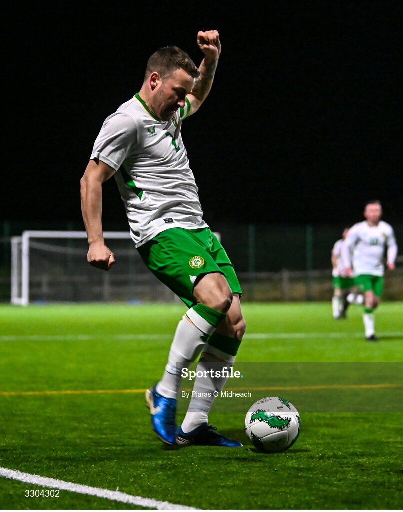 3 December 2025; Aidan Friel of Irish Defence Forces during the representative friendly match between Ireland Amateur and Irish Defence Forces at Wayside Celtic FC in Dublin. Photo by Piaras Ó Mídheach/Sportsfile