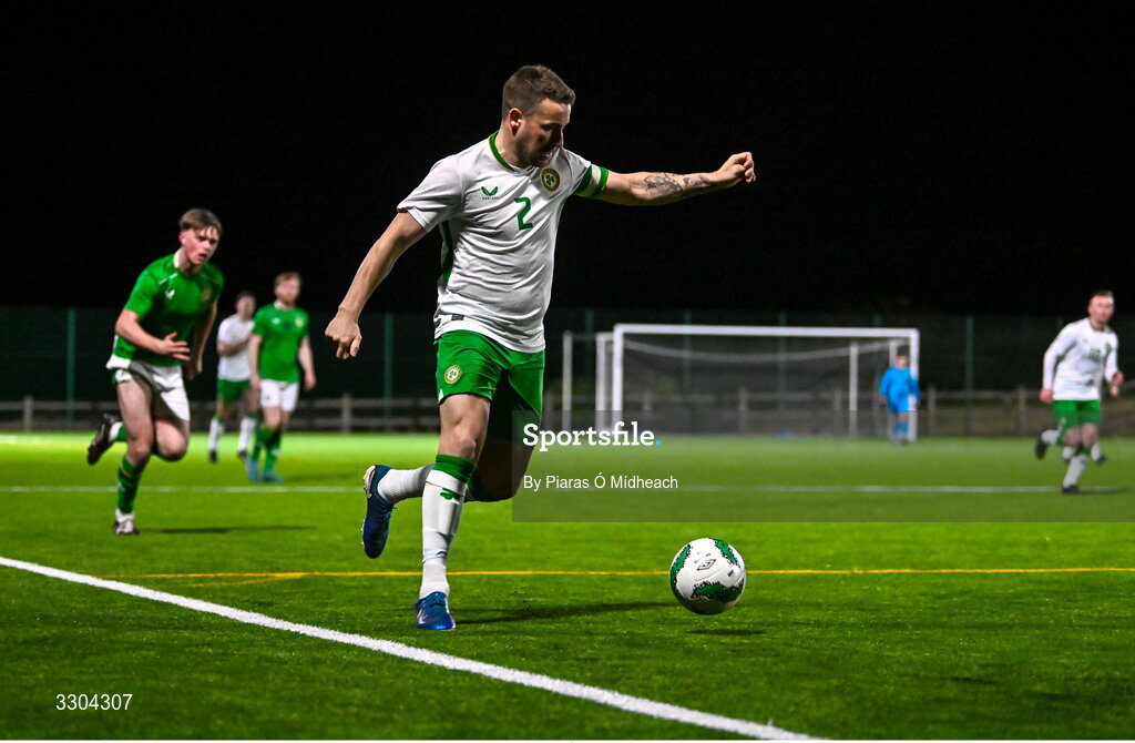3 December 2025; Aidan Friel of Irish Defence Forces during the representative friendly match between Ireland Amateur and Irish Defence Forces at Wayside Celtic FC in Dublin. Photo by Piaras Ó Mídheach/Sportsfile