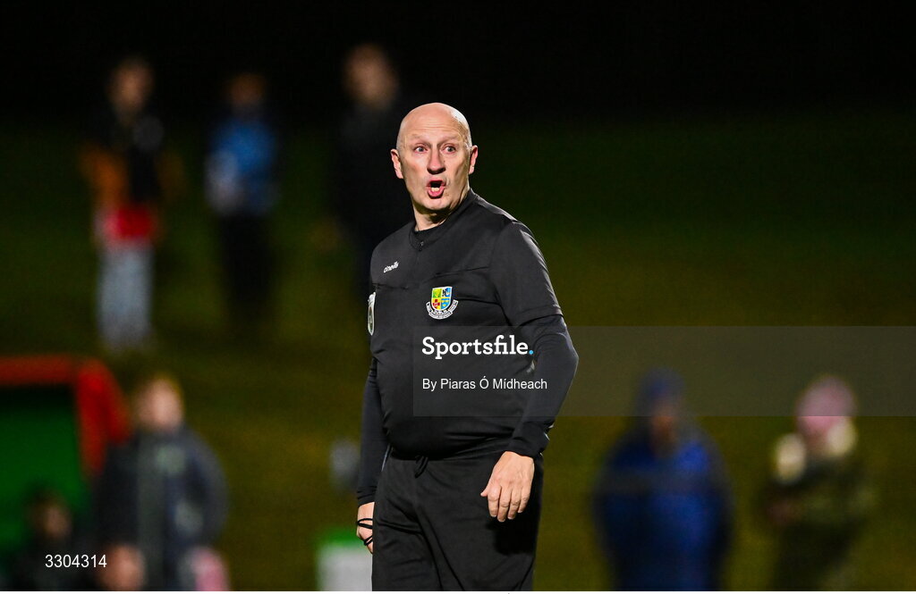 3 December 2025; Referee Paul Tuite during the representative friendly match between Ireland Amateur and Irish Defence Forces at Wayside Celtic FC in Dublin. Photo by Piaras Ó Mídheach/Sportsfile