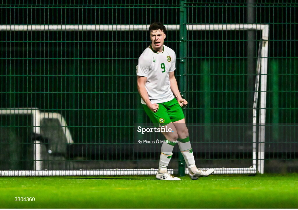 3 December 2025; Ronan Kierns of Irish Defence Forces celebrates scoring his side's second goal during the representative friendly match between Ireland Amateur and Irish Defence Forces at Wayside Celtic FC in Dublin. Photo by Piaras Ó Mídheach/Sportsfile