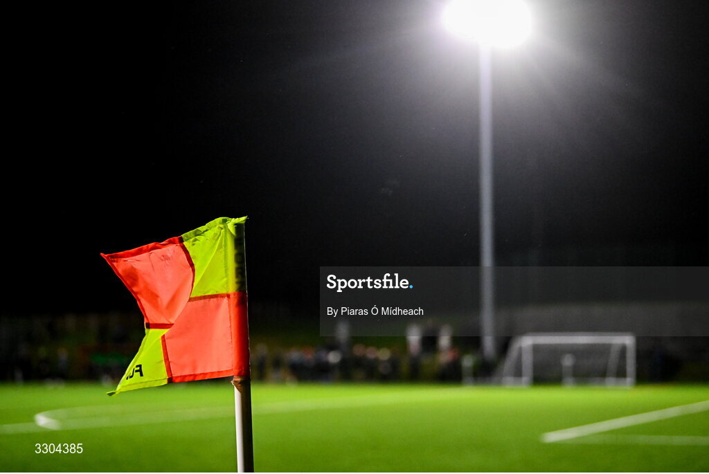 3 December 2025; A general view of a corner flag during the representative friendly match between Ireland Amateur and Irish Defence Forces at Wayside Celtic FC in Dublin. Photo by Piaras Ó Mídheach/Sportsfile