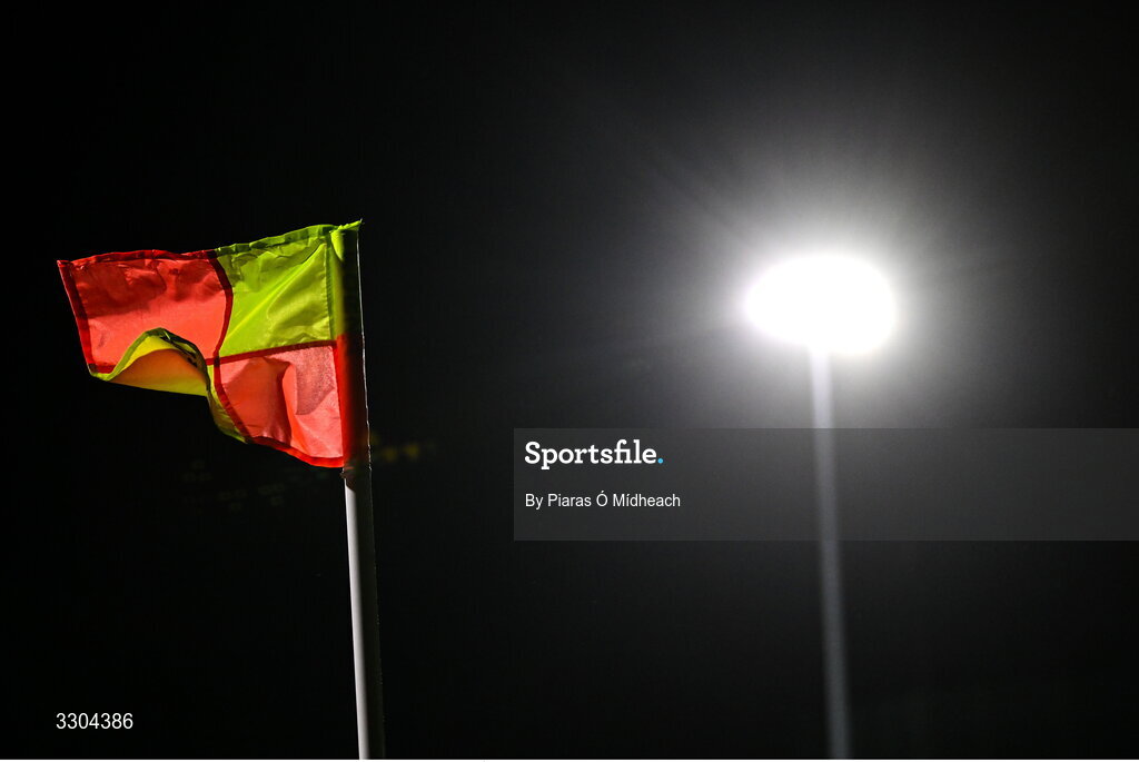 3 December 2025; A general view of a corner flag during the representative friendly match between Ireland Amateur and Irish Defence Forces at Wayside Celtic FC in Dublin. Photo by Piaras Ó Mídheach/Sportsfile