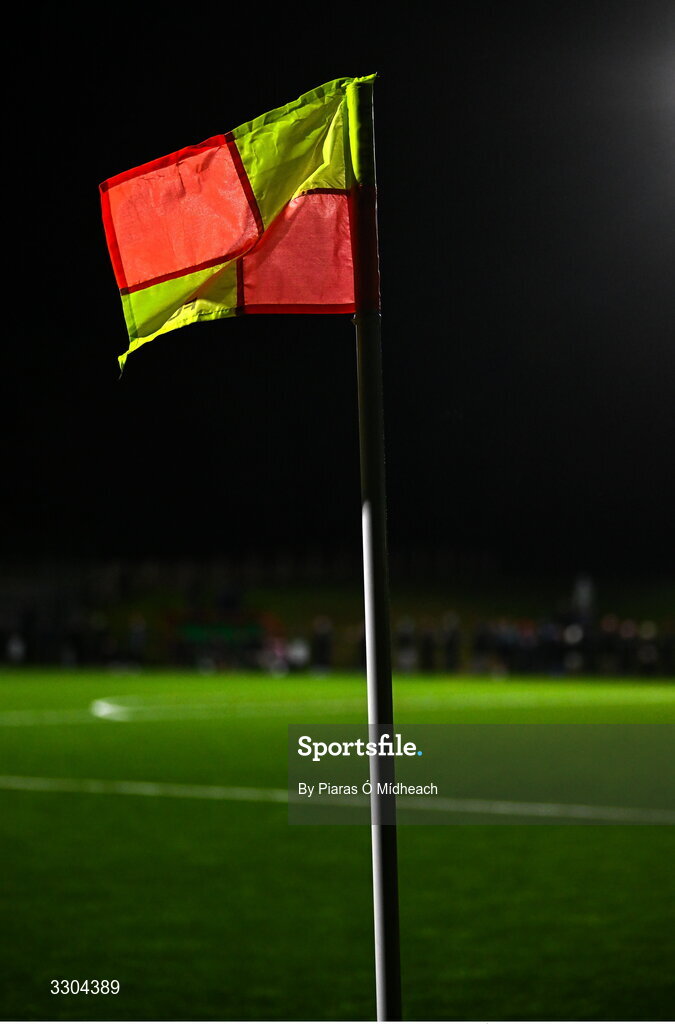 3 December 2025; A general view of a corner flag during the representative friendly match between Ireland Amateur and Irish Defence Forces at Wayside Celtic FC in Dublin. Photo by Piaras Ó Mídheach/Sportsfile