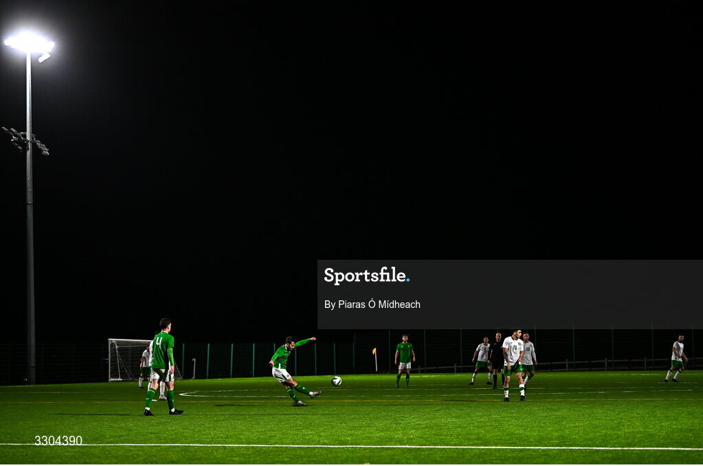 3 December 2025; Aaron O’Connor of Ireland Amateur during the representative friendly match between Ireland Amateur and Irish Defence Forces at Wayside Celtic FC in Dublin. Photo by Piaras Ó Mídheach/Sportsfile
