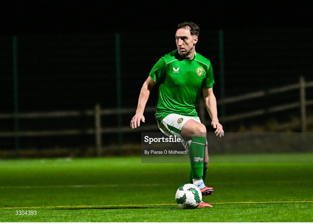 3 December 2025; Conor Whittle of Ireland Amateur during the representative friendly match between Ireland Amateur and Irish Defence Forces at Wayside Celtic FC in Dublin. Photo by Piaras Ó Mídheach/Sportsfile