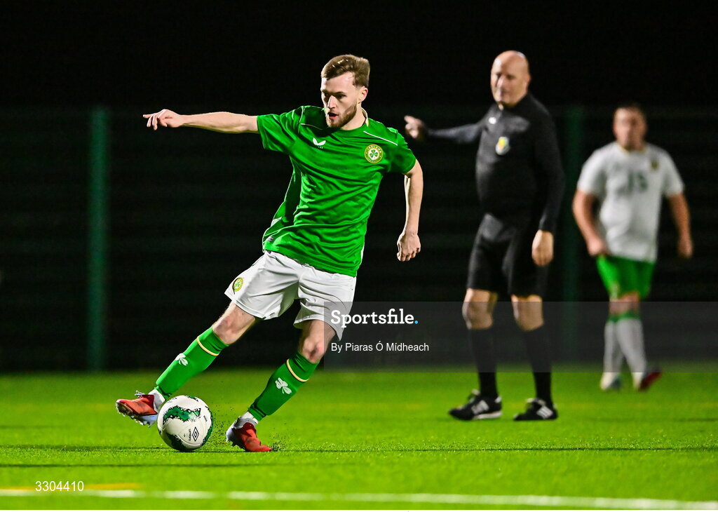 3 December 2025; Dean Ivory of Ireland Amateur during the representative friendly match between Ireland Amateur and Irish Defence Forces at Wayside Celtic FC in Dublin. Photo by Piaras Ó Mídheach/Sportsfile