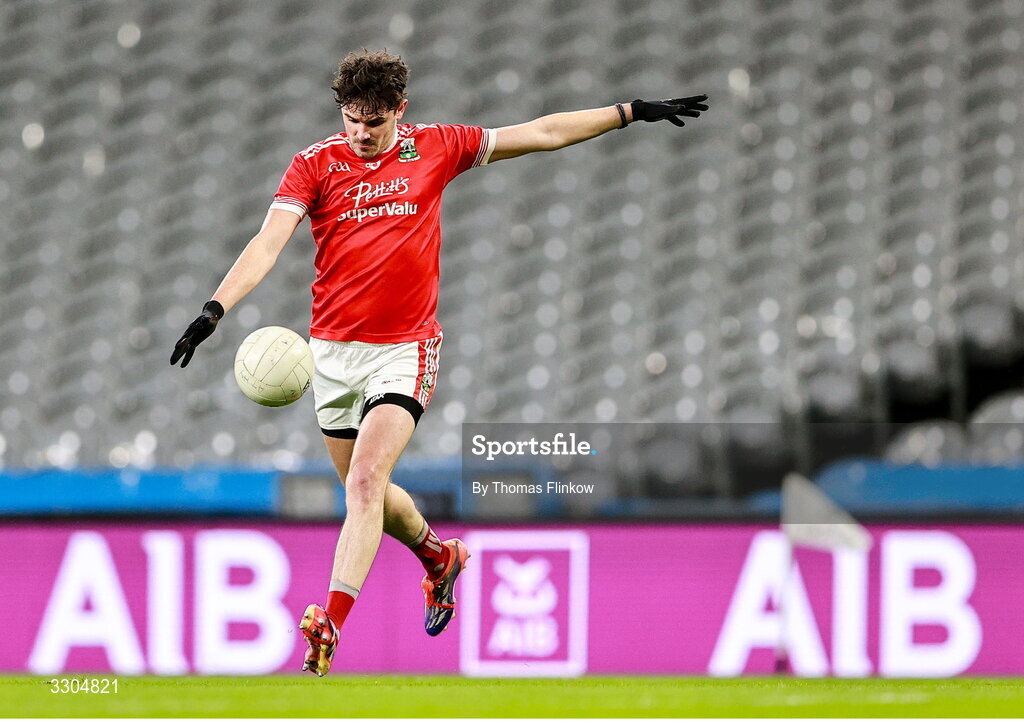 6 December 2025; David Hyland of Athy warms up before the AIB Leinster GAA Football Senior Club Championship final match between Athy of Kildare and Ballyboden St Enda's of Dublin at Croke Park in Dublin. Photo by Thomas Flinkow/Sportsfile