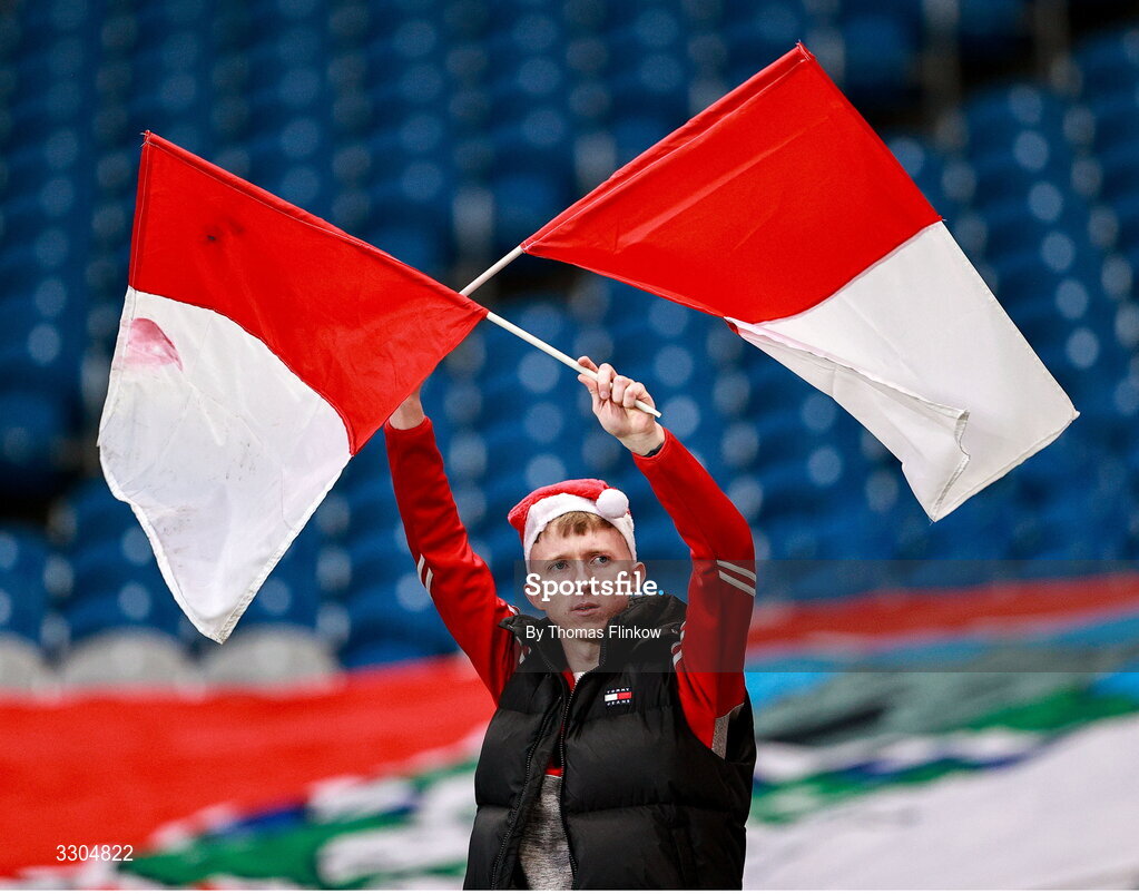 6 December 2025; An Athy supporter before the AIB Leinster GAA Football Senior Club Championship final match between Athy of Kildare and Ballyboden St Enda's of Dublin at Croke Park in Dublin. Photo by Thomas Flinkow/Sportsfile