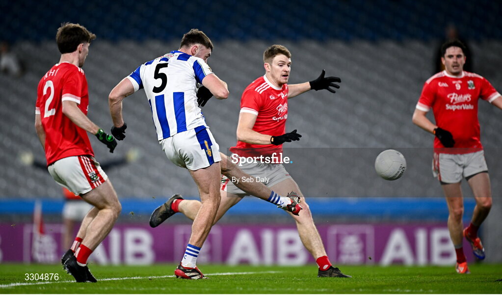 6 December 2025; Patrick Dunleavy of Ballyboden St Enda’s scores his side's second goal during the AIB Leinster GAA Football Senior Club Championship final match between Athy of Kildare and Ballyboden St Enda's of Dublin at Croke Park in Dublin. Photo by Seb Daly/Sportsfile