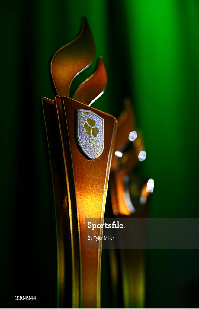 6 December 2025; The Award trophies pictured before the Team Ireland Olympic Sport Awards 2025 at The Royal Convention Centre in Dublin. Photo by Tyler Miller/Sportsfile