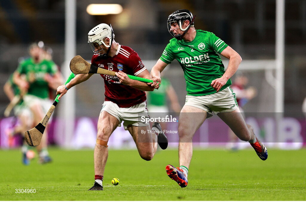 6 December 2025; Rory O’Connor of St Martin’s in action against Killian Corcoran of Shamrocks Ballyhale during the AIB Leinster GAA Hurling Senior Club Championship final match between St Martin's of Wexford and Shamrocks Ballyhale of Kilkenny at Croke Park in Dublin. Photo by Thomas Flinkow/Sportsfile