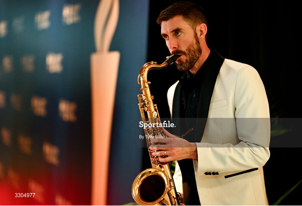 6 December 2025; A saxophonist plays before the Team Ireland Olympic Sport Awards 2025 at The Royal Convention Centre in Dublin. Photo by Tyler Miller/Sportsfile