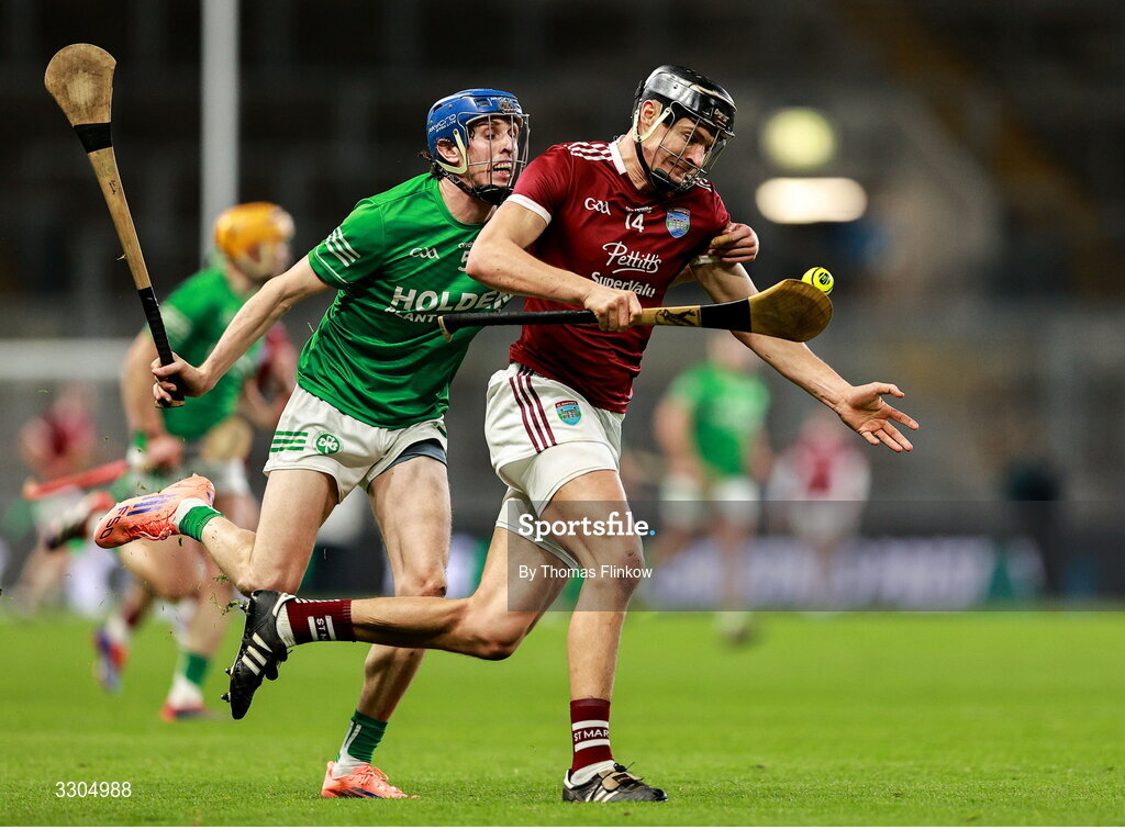 6 December 2025; Jack O’Connor of St Martin’s is tackled by Eoin Kenneally of Shamrocks Ballyhale during the AIB Leinster GAA Hurling Senior Club Championship final match between St Martin's of Wexford and Shamrocks Ballyhale of Kilkenny at Croke Park in Dublin. Photo by Thomas Flinkow/Sportsfile