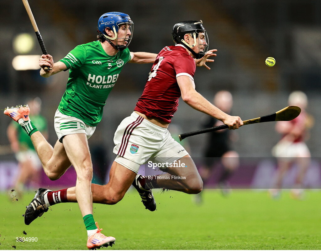 6 December 2025; Jack O’Connor of St Martin’s is tackled by Eoin Kenneally of Shamrocks Ballyhale during the AIB Leinster GAA Hurling Senior Club Championship final match between St Martin's of Wexford and Shamrocks Ballyhale of Kilkenny at Croke Park in Dublin. Photo by Thomas Flinkow/Sportsfile