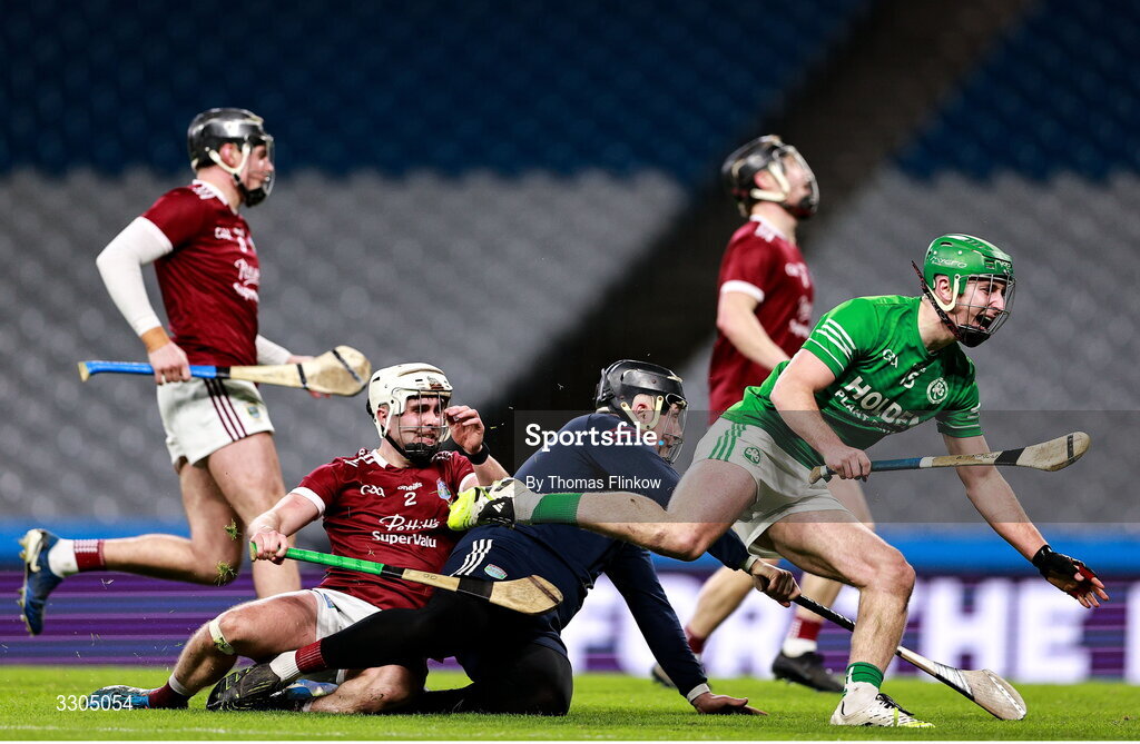 6 December 2025; Nial Shortall of Shamrocks Ballyhale celebrates after scoring his side's second goal during the AIB Leinster GAA Hurling Senior Club Championship final match between St Martin's of Wexford and Shamrocks Ballyhale of Kilkenny at Croke Park in Dublin. Photo by Thomas Flinkow/Sportsfile