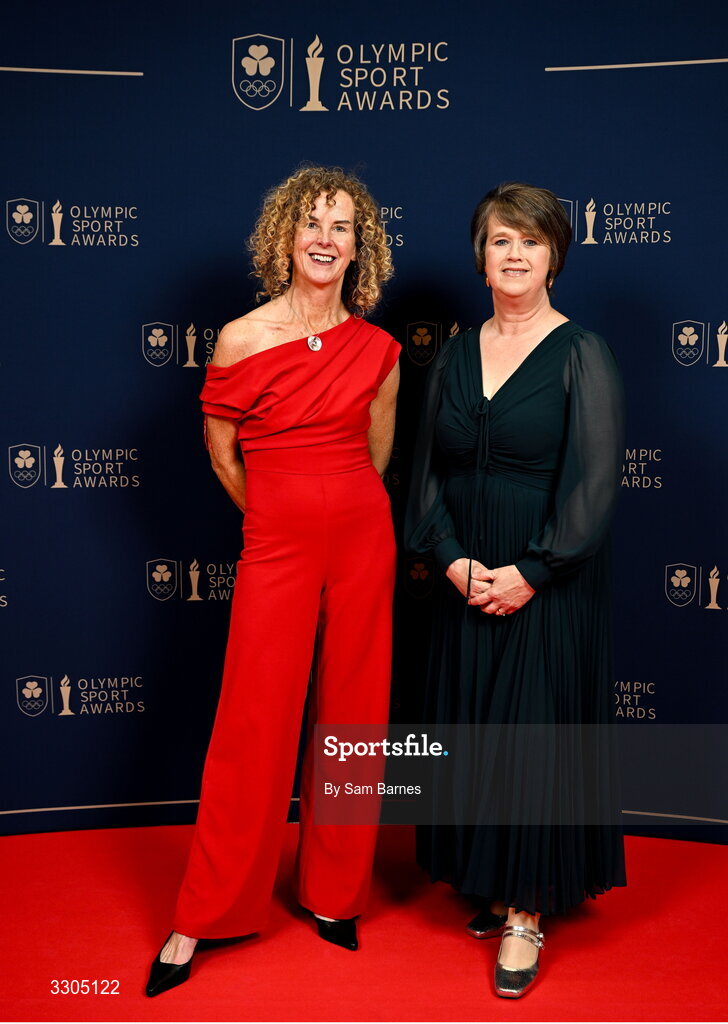 6 December 2025; Inbhear Dee Athletics Club representatives and nominees for Community Impact Award, sponsored by SPAR/EUROSPAR, Eithne Walsh, left, and Anne-Marie Kelly during the Team Ireland Olympic Sport Awards 2025 at The Royal Convention Centre in Dublin. Photo by Sam Barnes/Sportsfile
