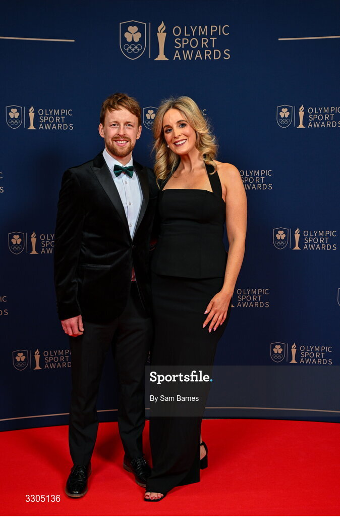 6 December 2025; Olympic Federation of Ireland Event and Sponsorship Manager Ciara Lyons and Mickey Fitzgerald during the Team Ireland Olympic Sport Awards 2025 at The Royal Convention Centre in Dublin. Photo by Sam Barnes/Sportsfile