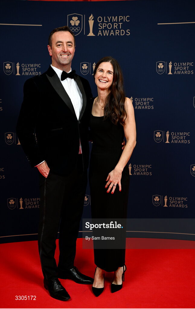 6 December 2025; Managing Director of McKeever Sports, Padraic McKeever and his wife Rhona during the Team Ireland Olympic Sport Awards 2025 at The Royal Convention Centre in Dublin. Photo by Sam Barnes/Sportsfile