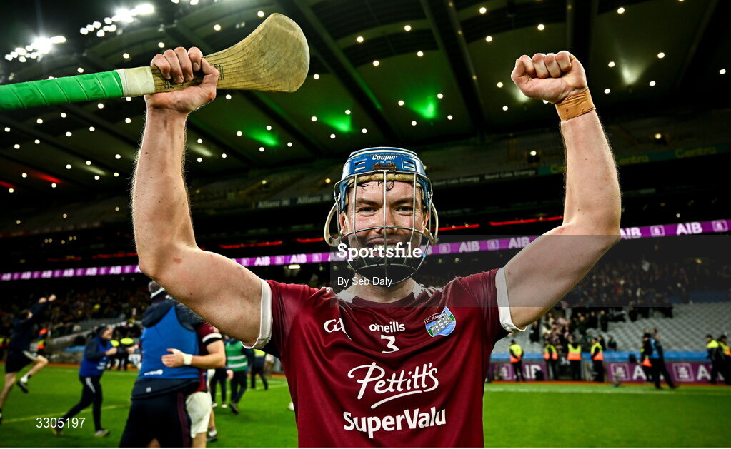 6 December 2025; Conor Firman of St Martin’s celebrates after his side's victory in the AIB Leinster GAA Hurling Senior Club Championship final match between St Martin's of Wexford and Shamrocks Ballyhale of Kilkenny at Croke Park in Dublin. Photo by Seb Daly/Sportsfile